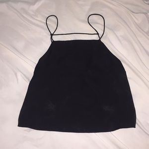 Black, open-back, spaghetti strap